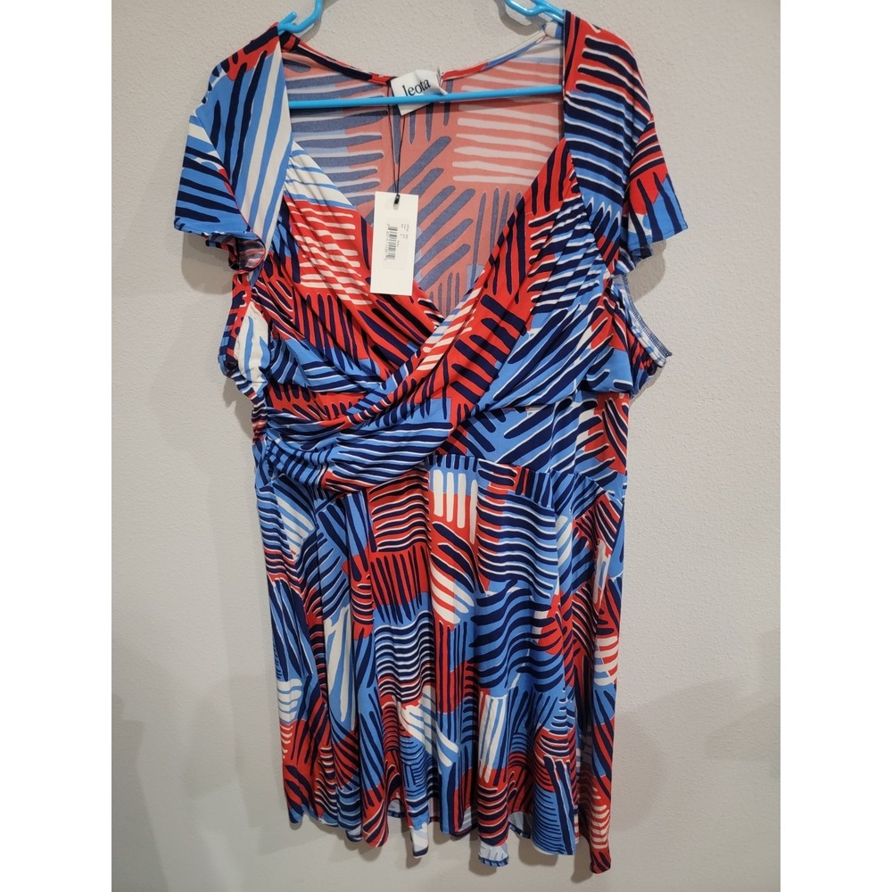 Leota Short Sleeve Wrap Dress Sailor Red White Blue Print Plus Sz 3L 22/24 NWT